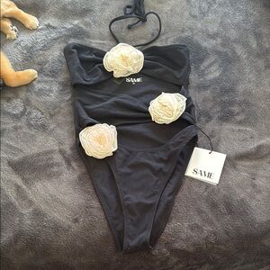 Black SAME Swimsuit with Floral Accents